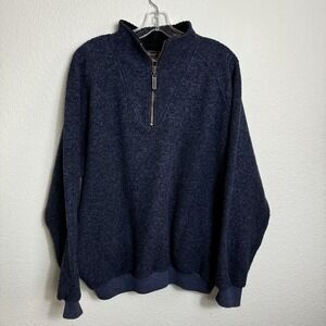 Straight Down Men's Sweater 1/4 Zip Pull Over Golf Knit Navy Pockets Size S